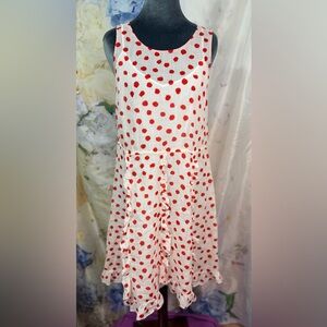 Anthropologie Red and White Polka Dot linen cotton Fabric Lined, detachable slip
